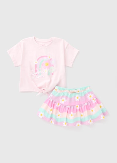 Girls Pink Flower Bloom Top & Skort Set (1-7yrs)