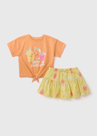 Girls Orange Fruit Print Top & Skort Set (1-7yrs)