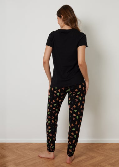 Threadbare Black Cotton Short Sleeve Autumn Pyjama Set