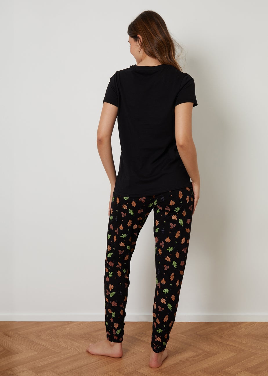 Threadbare Black Cotton Short Sleeve Autumn Pyjama Set