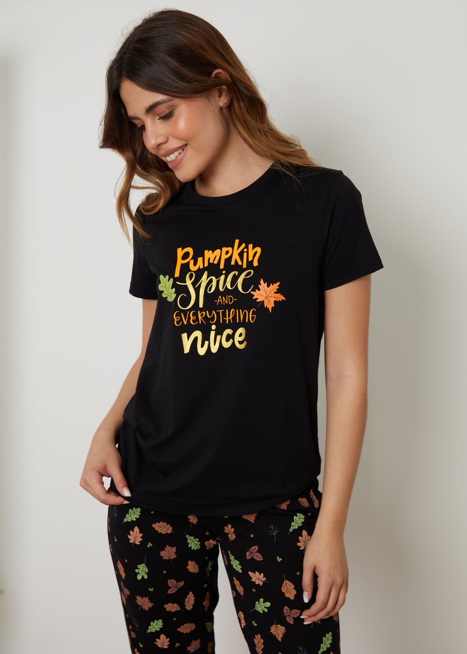Threadbare Black Cotton Short Sleeve Autumn Pyjama Set