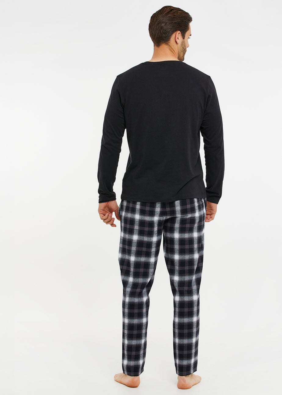 Threadbare Black Cotton Long Sleeve Christmas Check Pyjama Set