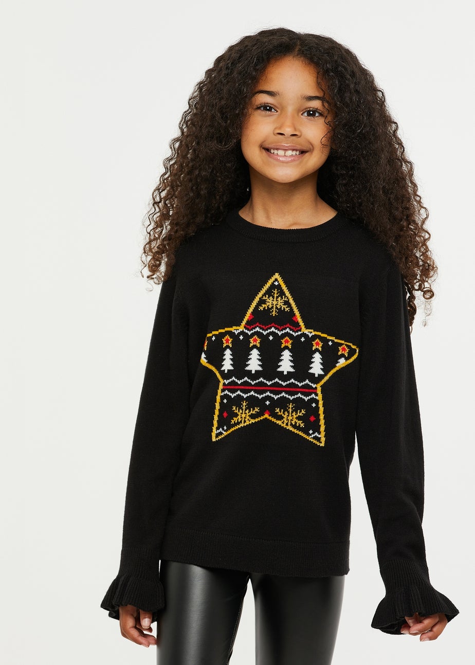 Threadbare Kids Black Crew Neck Christmas Jumper (5-12 yrs)