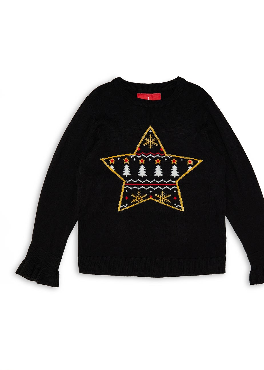 Threadbare Kids Black Crew Neck Christmas Jumper (5-12 yrs)