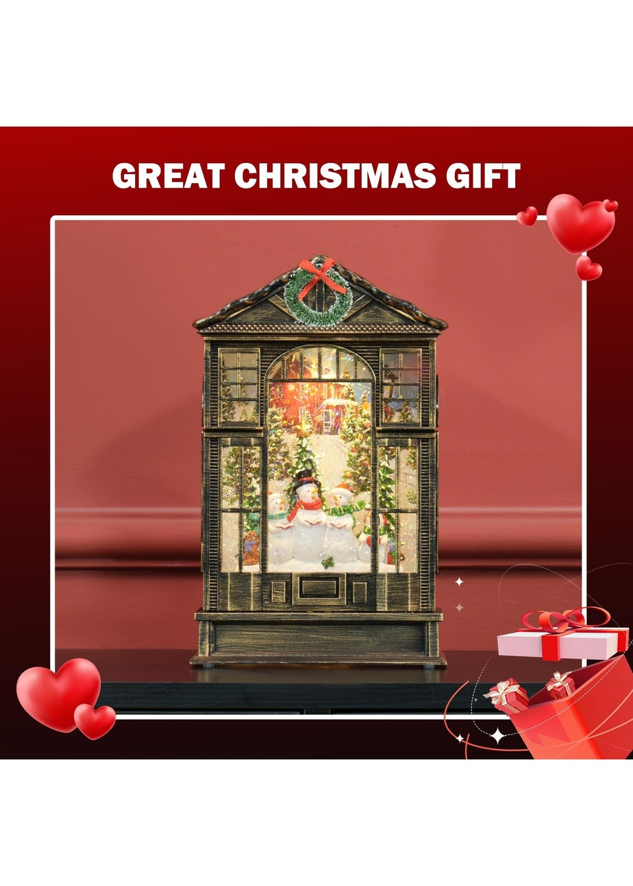 HOMCOM Brown Christmas Snow Globe Lantern with Lights