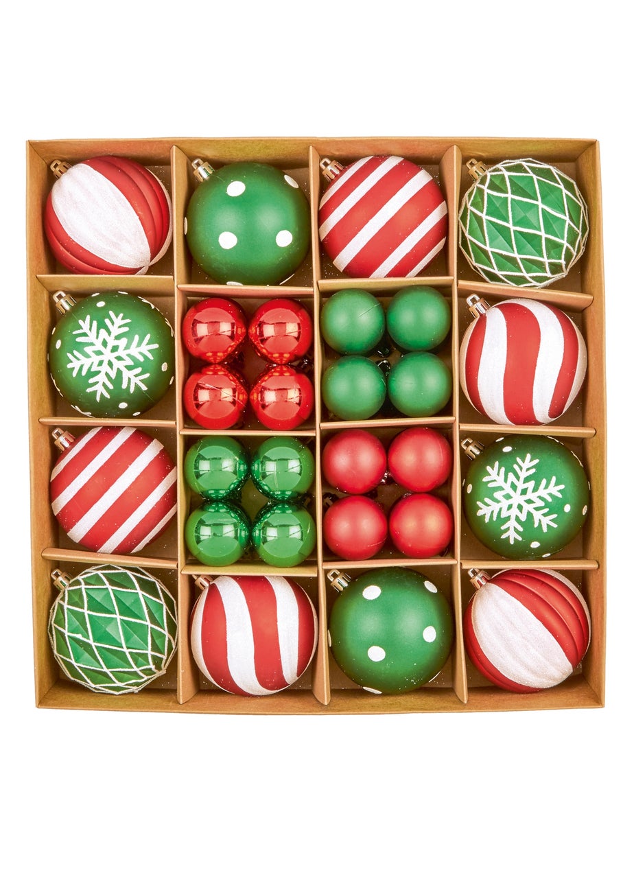 Premier Decorations 44 Piece Red Green and White Design Boxed Baubles
