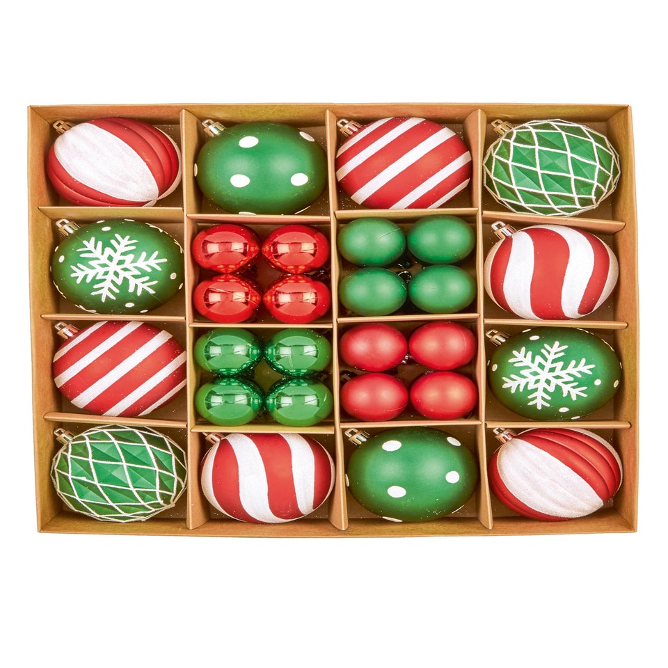 Premier Decorations 44 Piece Red Green and White Design Boxed Baubles