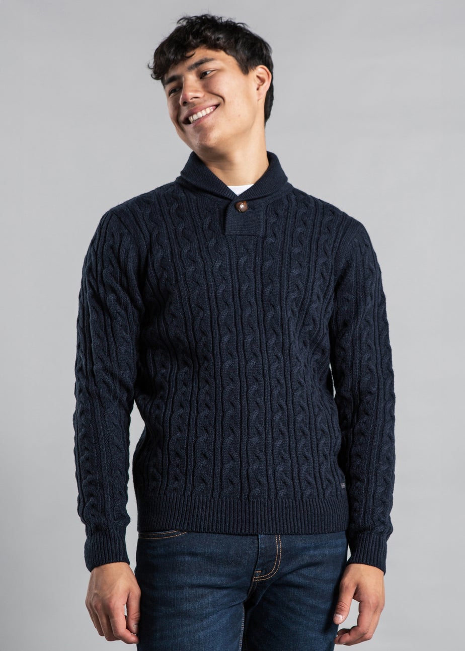 Tokyo Laundry Navy Shawl Neck Cable Knit Jumper