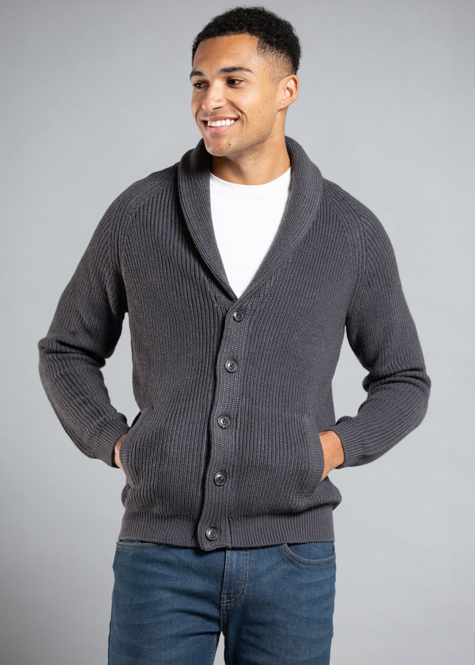 Tokyo Laundry Charcoal Shawl Neck Ribbed Cardigan