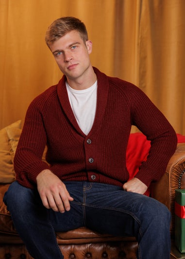 Tokyo Laundry Burgundy Shawl Neck Ribbed Cardigan
