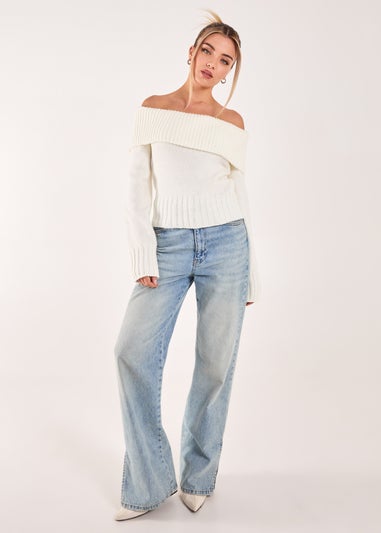 Pink Vanilla Ivory Knit Fitted Bardot Jumper