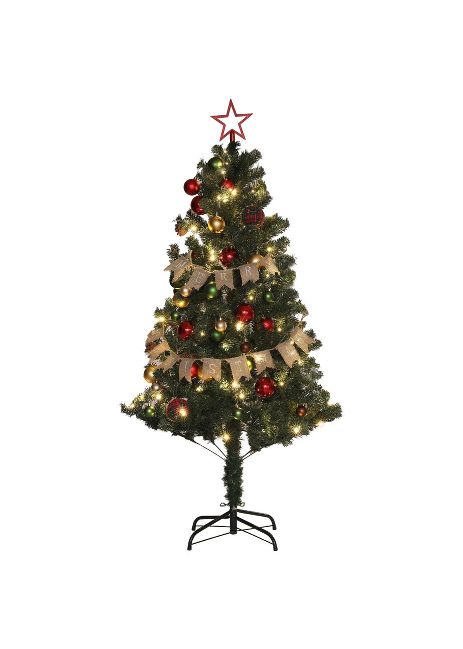 HOMCOM Red Artificial Christmas Tree with LED Lights and Red Decorations