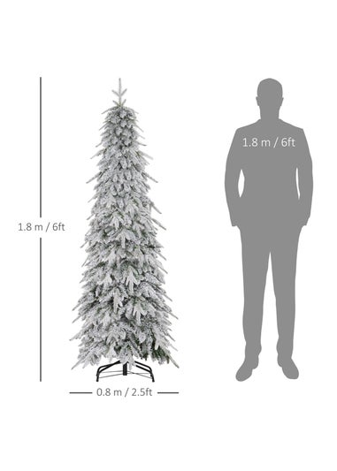HOMCOM 6ft Flocked Pencil Christmas Tree with Auto Open, Steel Base