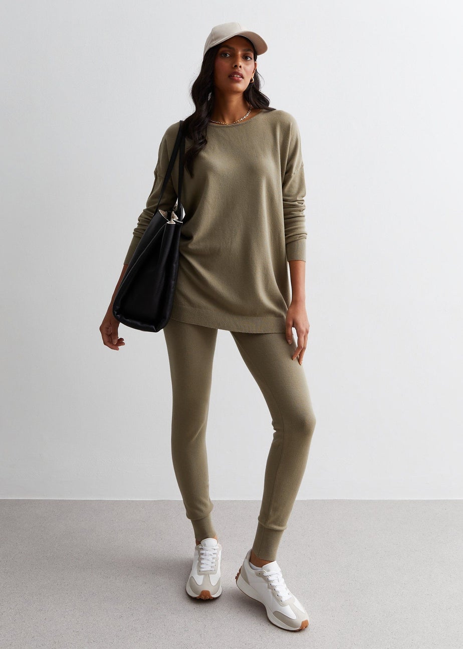 Gini London Mocha Brushed Cotton Crew Neck Oversized Top