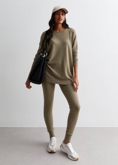 Gini London Mocha Brushed Cotton Crew Neck Oversized Top