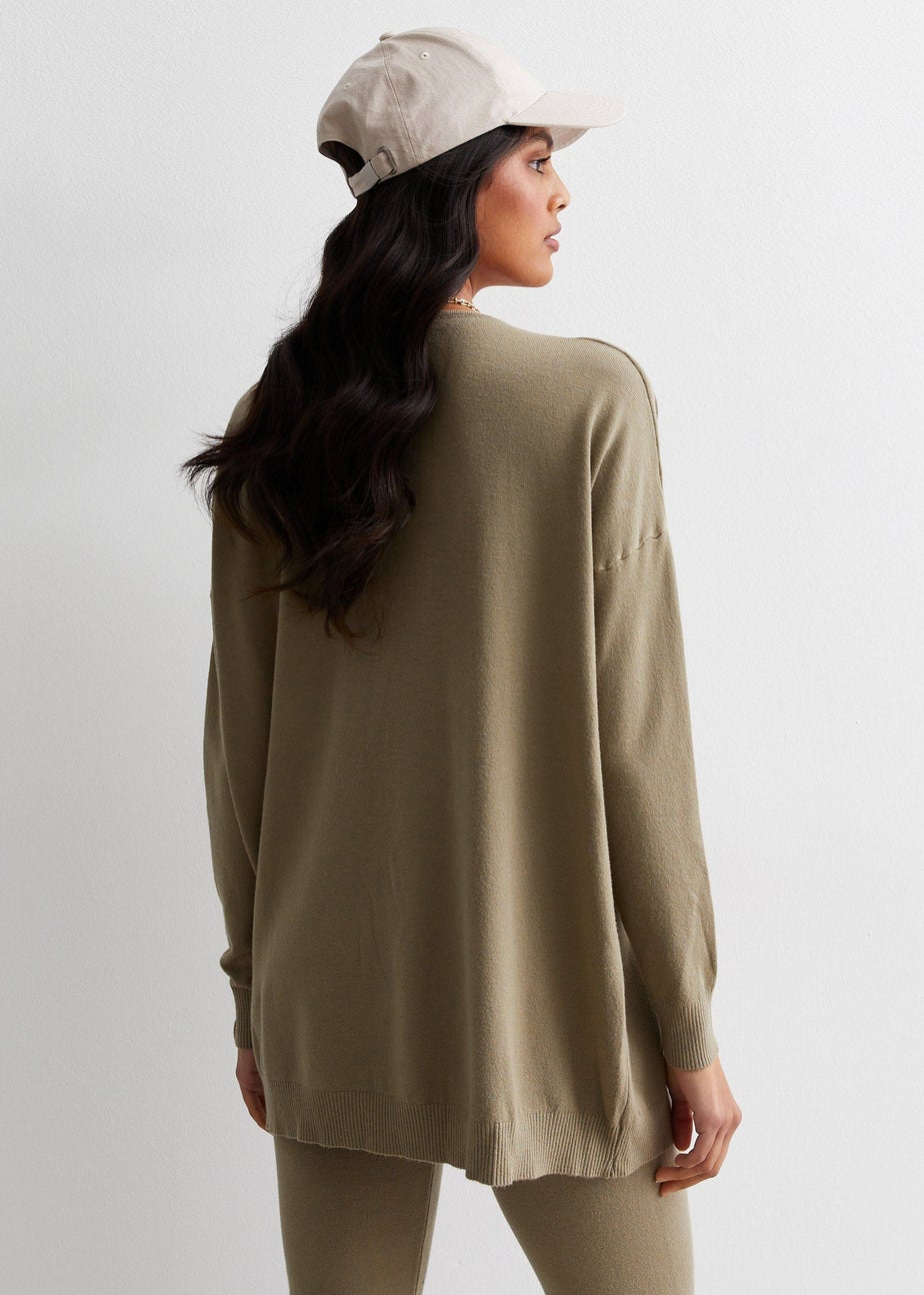 Gini London Mocha Brushed Cotton Crew Neck Oversized Top