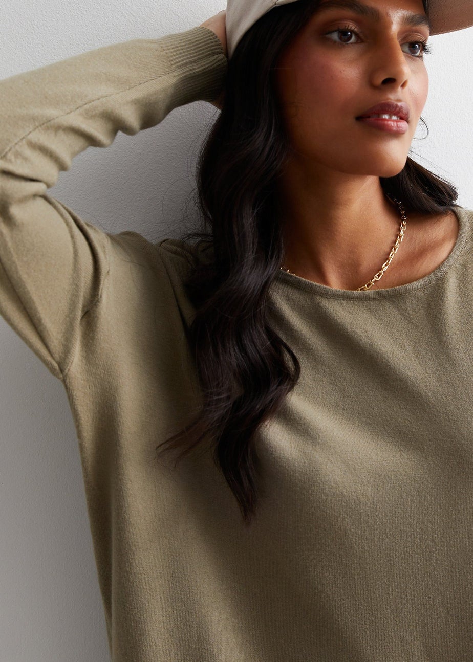 Gini London Mocha Brushed Cotton Crew Neck Oversized Top