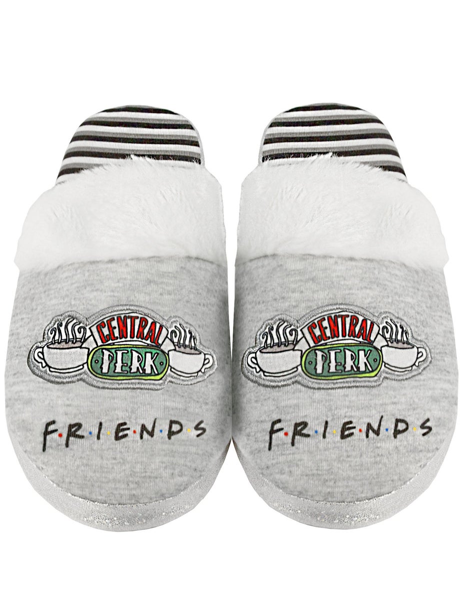 Vanilla Underground Friends Girls Grey Central Perk Graphic Mule Slippers (1 - 4 Older)