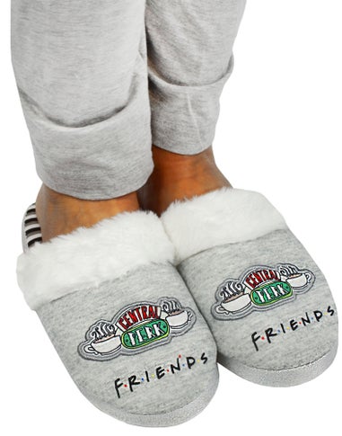 Vanilla Underground Friends Girls Grey Central Perk Graphic Mule Slippers (1 - 4 Older)