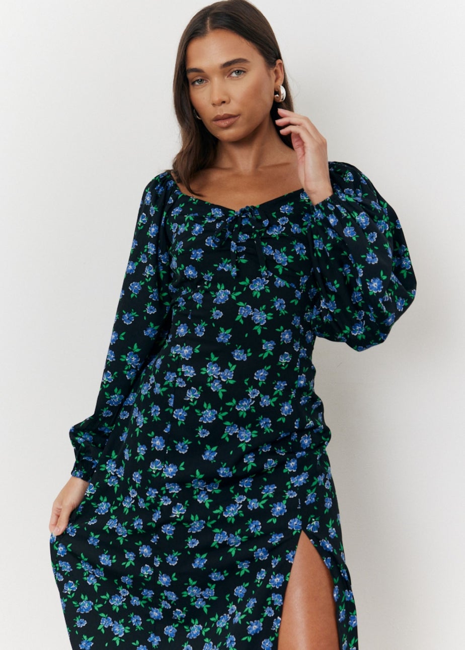 In The Style Black Floral Midi Dress