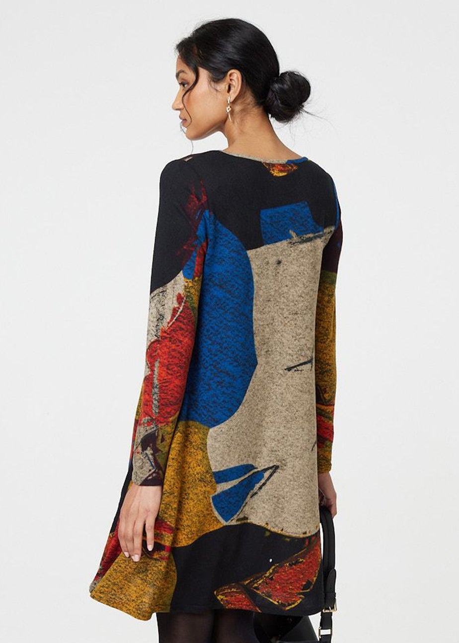 Izabel London Red Abstract Print Short Swing Dress