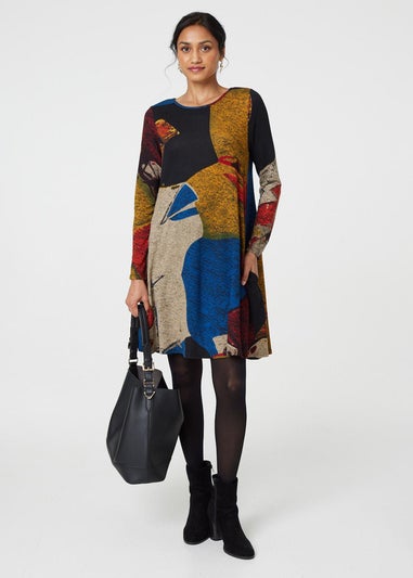 Izabel London Red Abstract Print Short Swing Dress