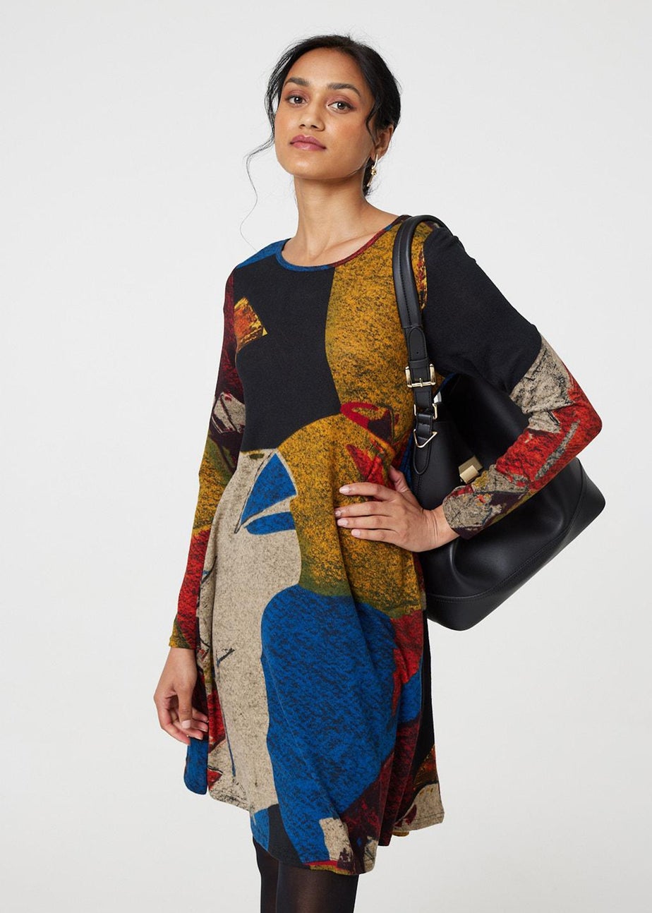 Izabel London Red Abstract Print Short Swing Dress