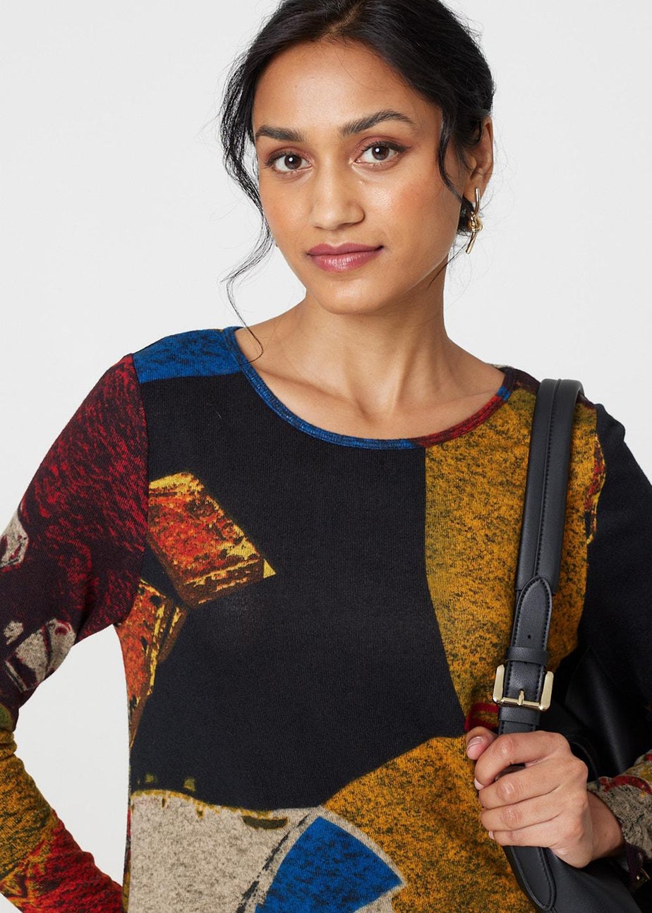 Izabel London Red Abstract Print Short Swing Dress