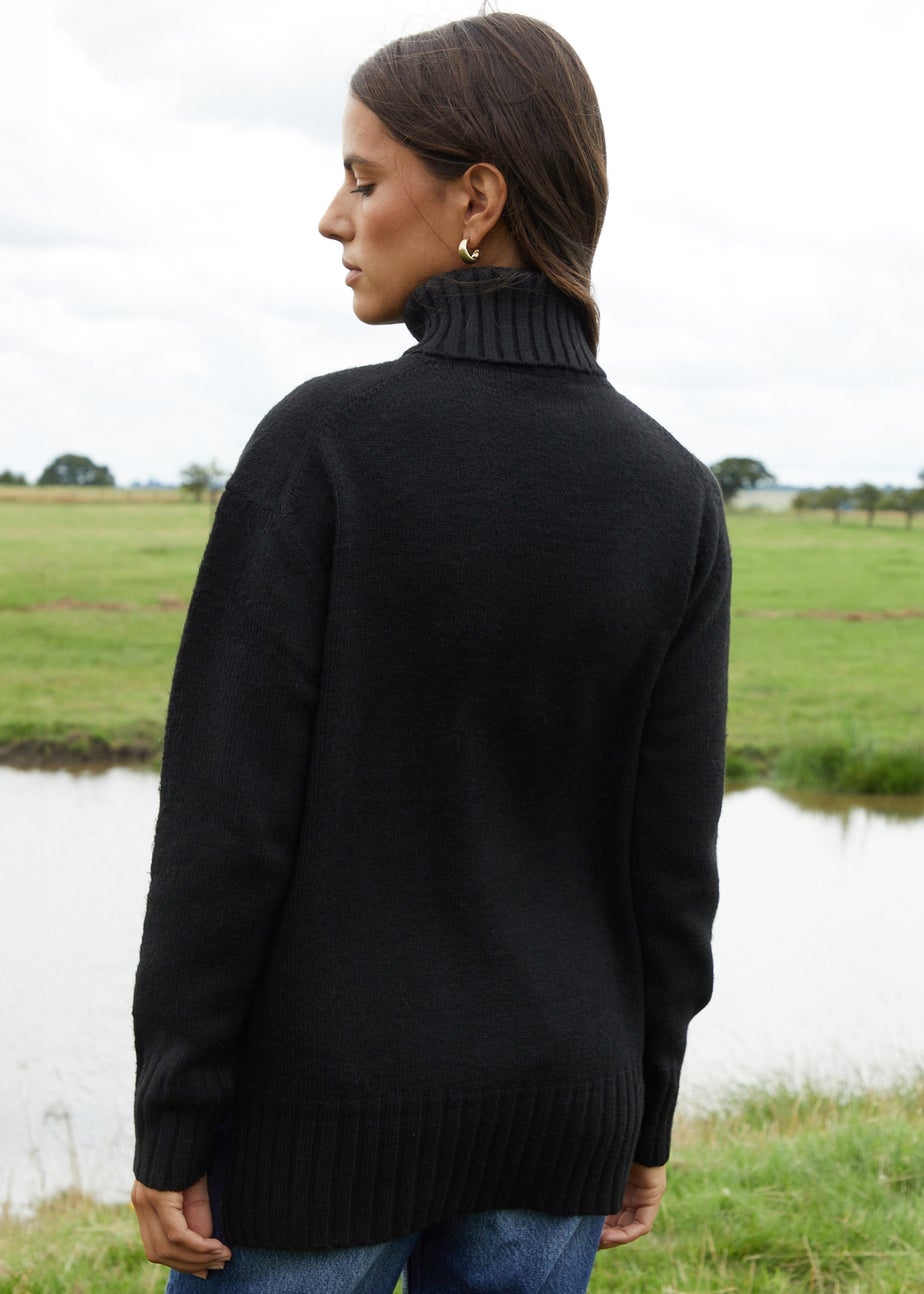 Threadbare Black Lucie Oversized Roll Neck Knitted Jumper