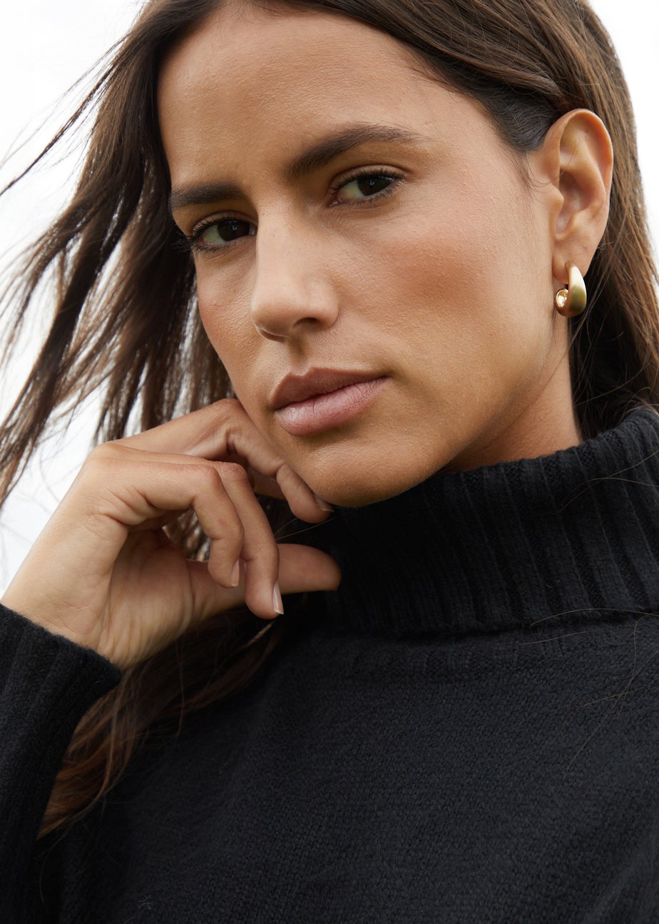 Threadbare Black Lucie Oversized Roll Neck Knitted Jumper