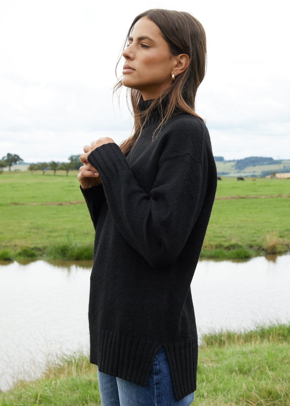 Threadbare Black Lucie Oversized Roll Neck Knitted Jumper