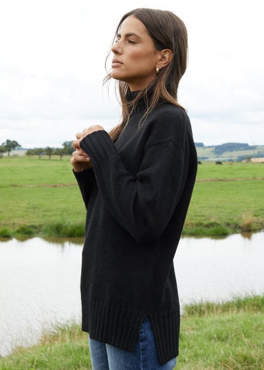 Threadbare Black Lucie Oversized Roll Neck Knitted Jumper