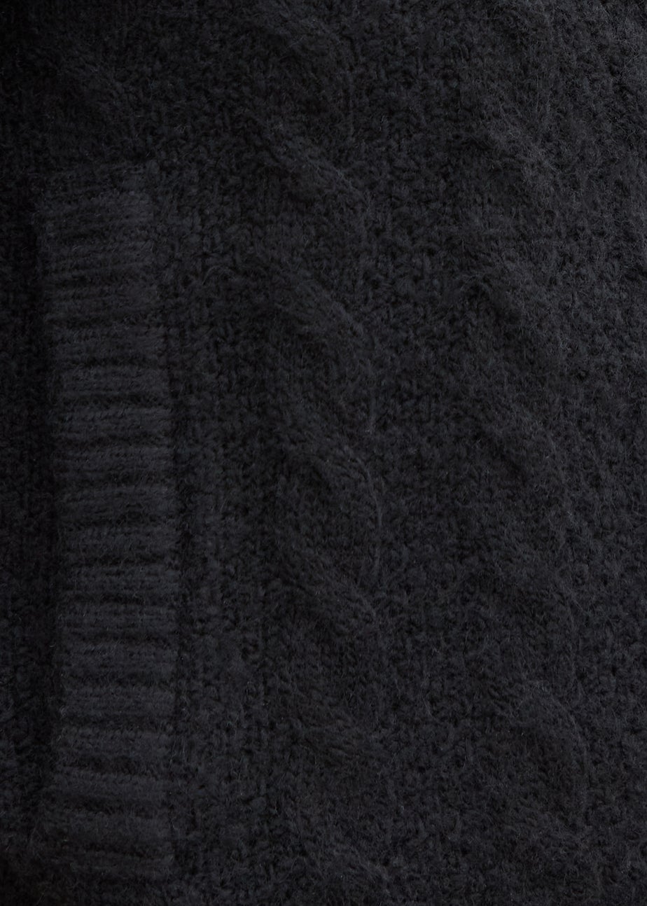 Threadbare Black Ash Zip-Up Cable Knit Bomber Jacket