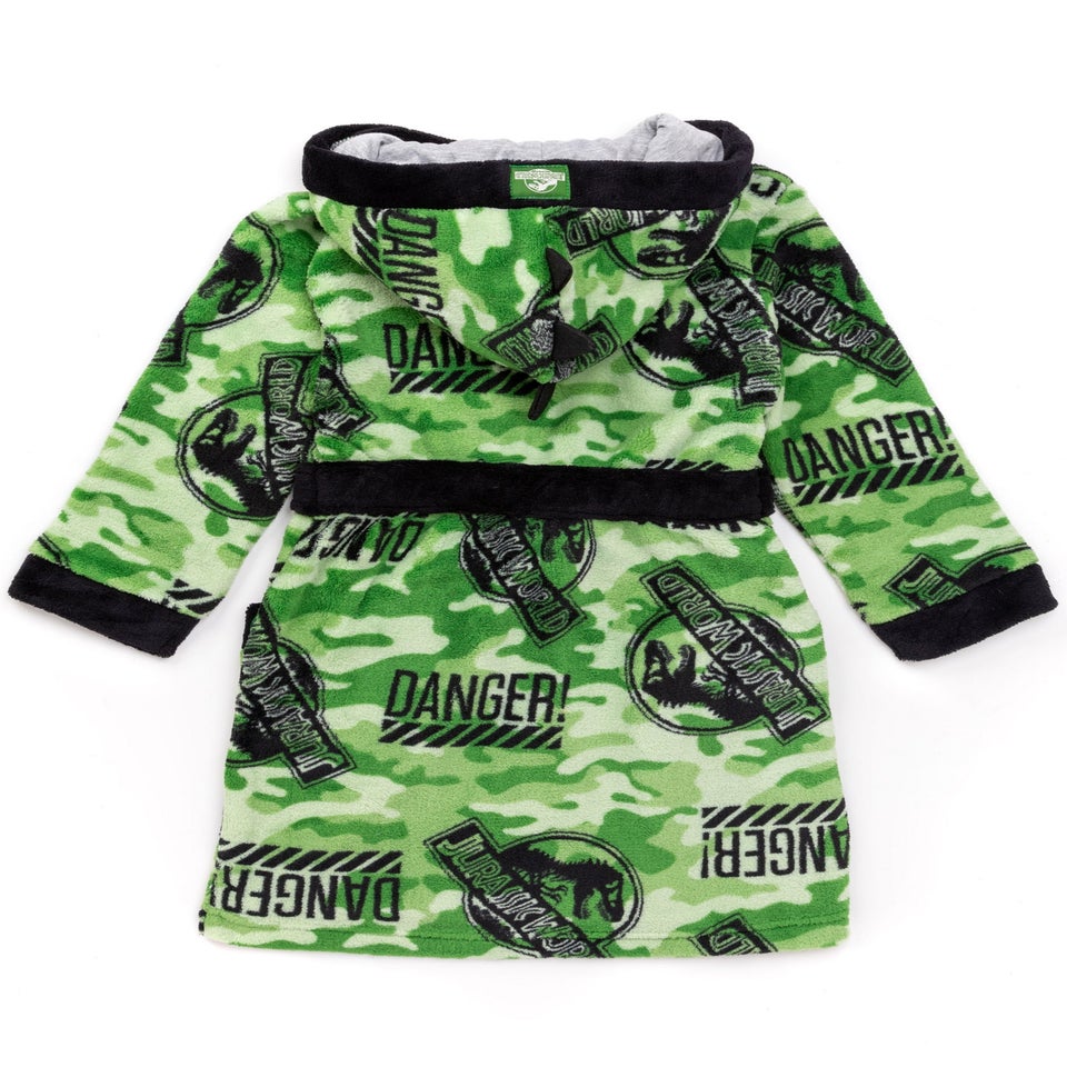 Jurassic World Boys Green Camo Logo Print Bathrobe (4 - 12 Years)
