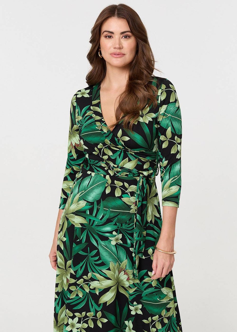 Izabel London Green Floral Tie Waist Wrap Maxi Dress