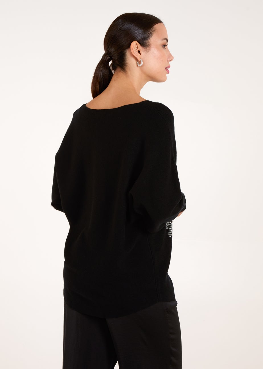 Blue Vanilla Black Embellished Bows Knitted Jumper