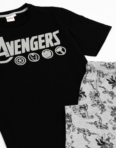 Vanilla Underground Marvel Mens Black Logo Short Sleeve Long Leg Pyjama Set