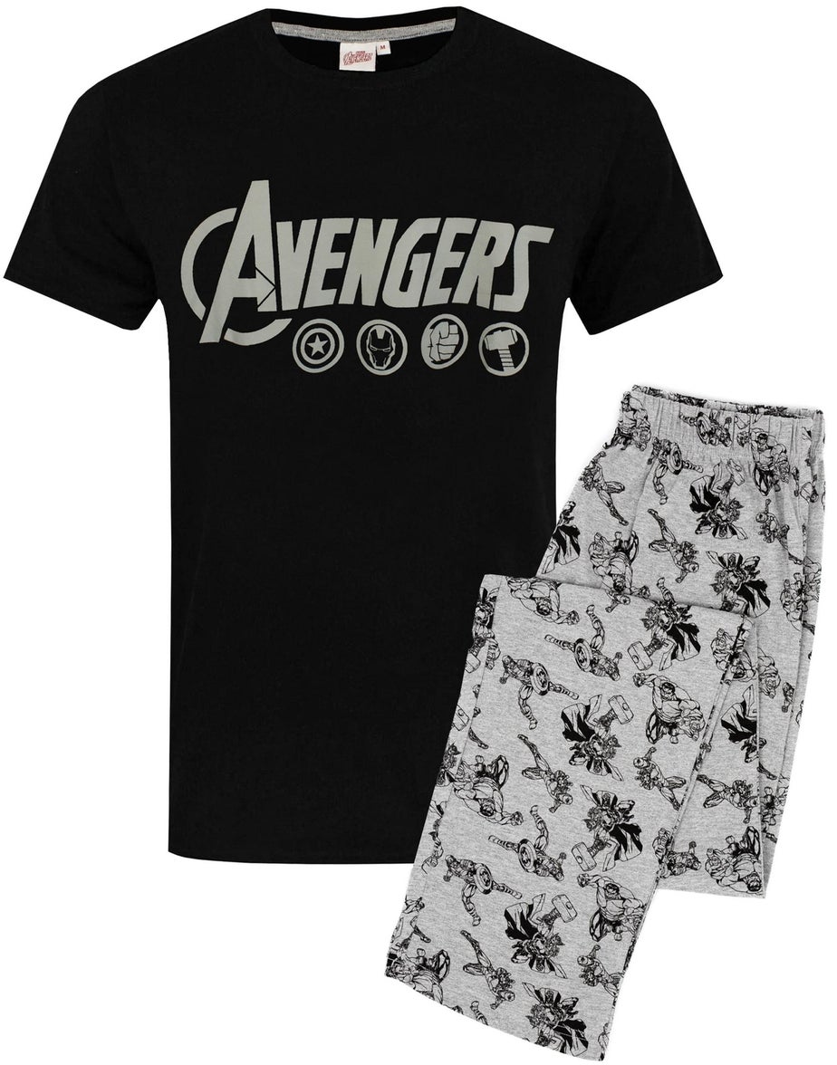 Vanilla Underground Marvel Mens Black Logo Short Sleeve Long Leg Pyjama Set