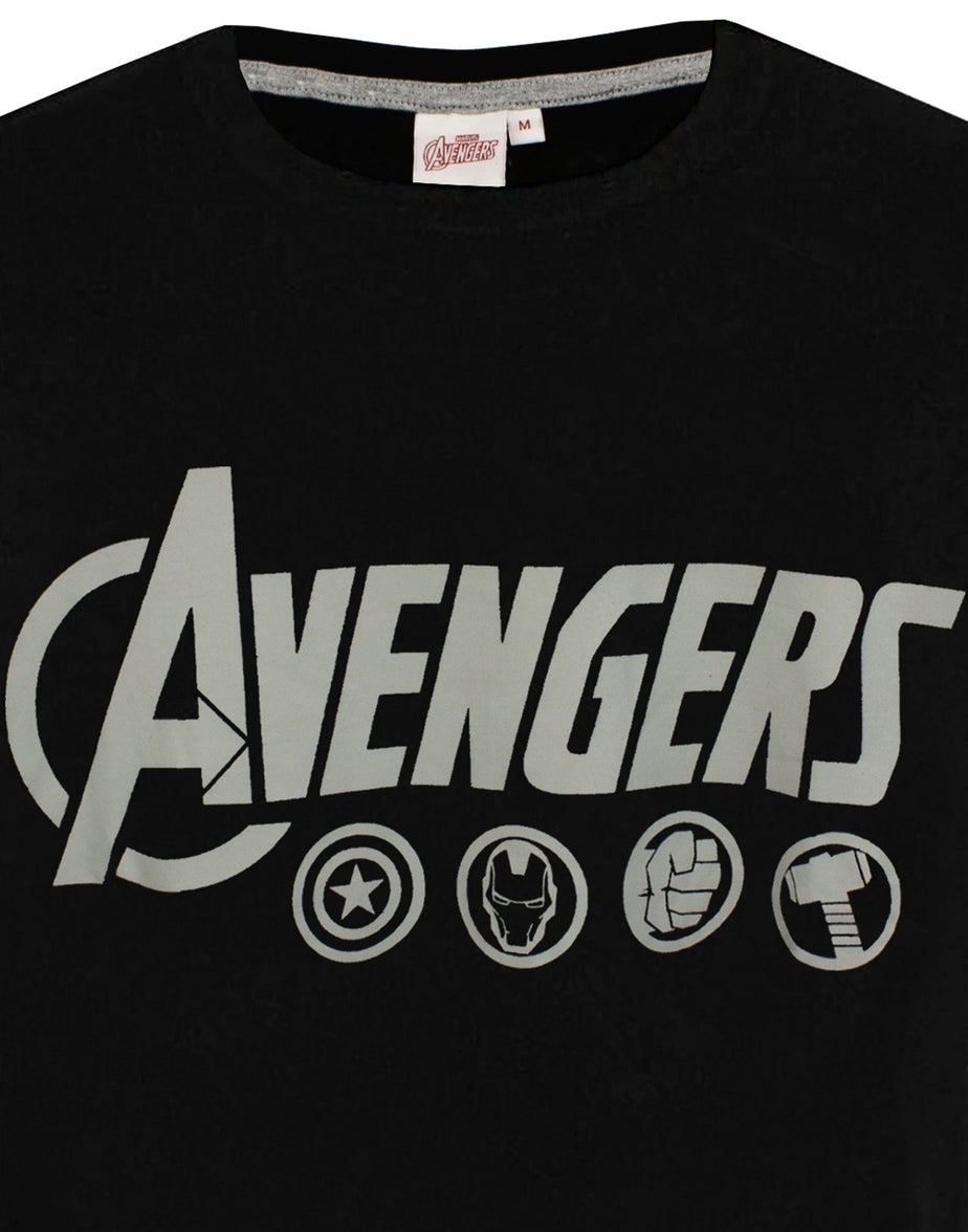 Vanilla Underground Marvel Mens Black Logo Short Sleeve Long Leg Pyjama Set