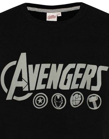 Vanilla Underground Marvel Mens Black Logo Short Sleeve Long Leg Pyjama Set