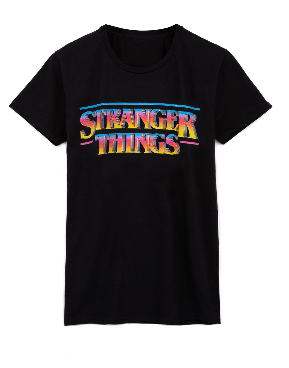 Vanilla Underground Stranger Things Mens Black Retro Logo T-Shirt