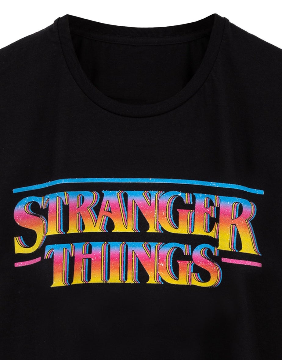 Vanilla Underground Stranger Things Mens Black Retro Logo T-Shirt