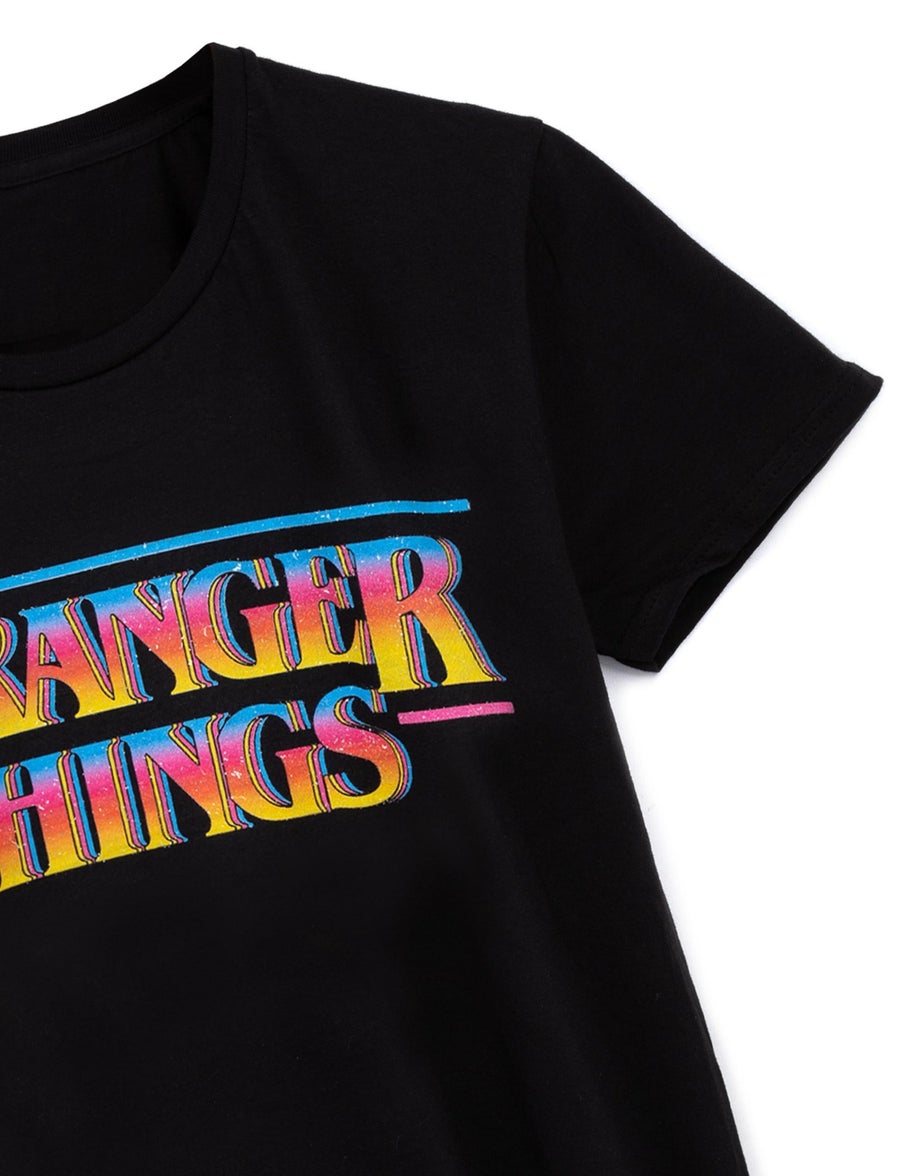 Vanilla Underground Stranger Things Mens Black Retro Logo T-Shirt