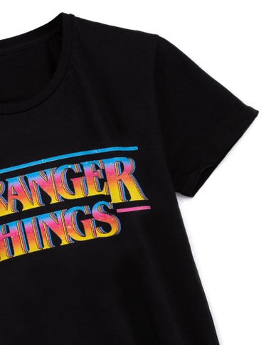 Vanilla Underground Stranger Things Mens Black Retro Logo T-Shirt