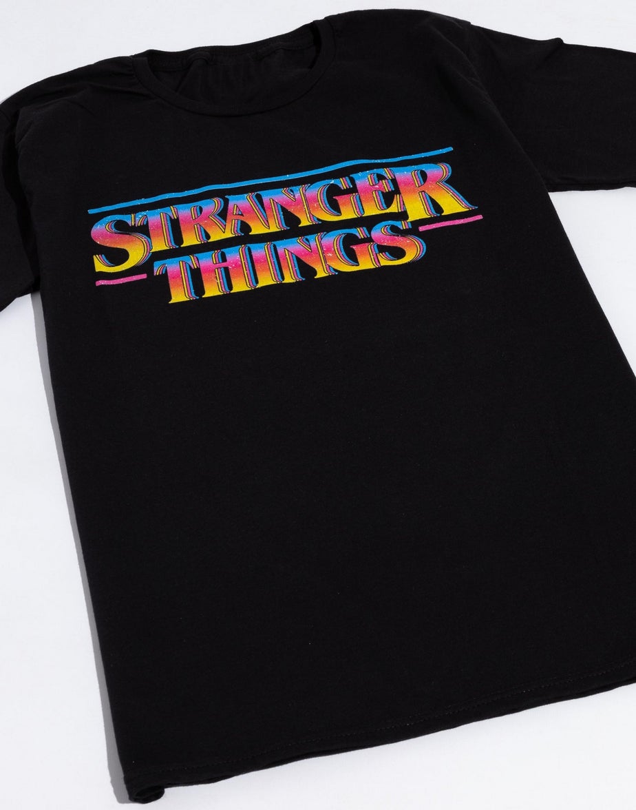 Vanilla Underground Stranger Things Mens Black Retro Logo T-Shirt