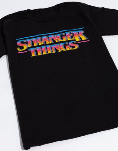 Vanilla Underground Stranger Things Mens Black Retro Logo T-Shirt