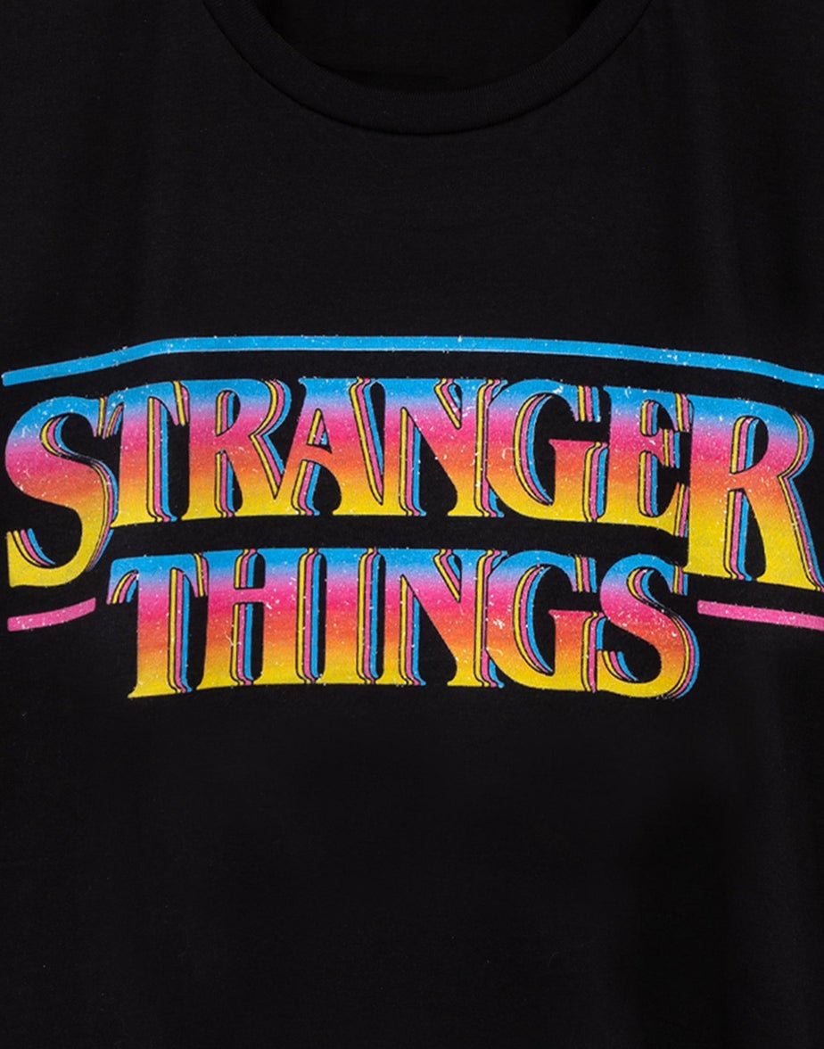 Vanilla Underground Stranger Things Mens Black Retro Logo T-Shirt
