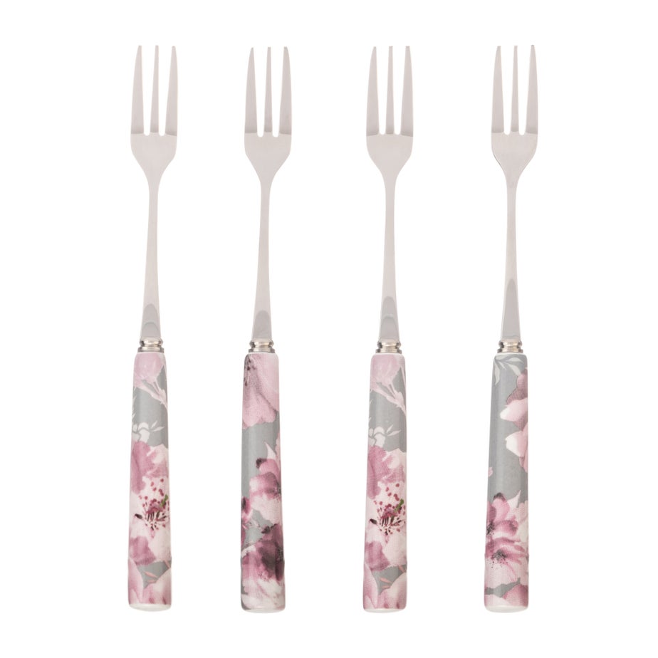 Catherine Lansfield Grey Dramatic Floral Cake Forks Set Of 4