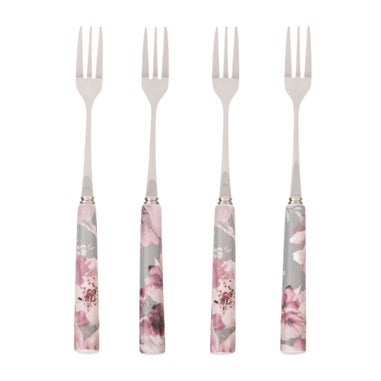 Catherine Lansfield Grey Dramatic Floral Cake Forks Set Of 4