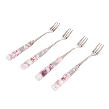 Catherine Lansfield Grey Dramatic Floral Cake Forks Set Of 4